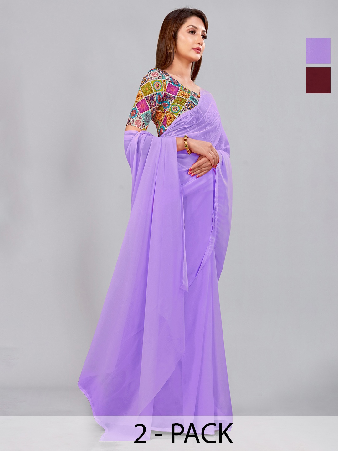

CastilloFab Selection Of 2 Pure Georgette Saree, Lavender