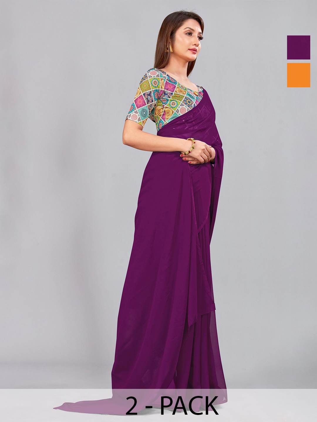 

CastilloFab Selection Of 2 Pure Georgette Saree, Burgundy