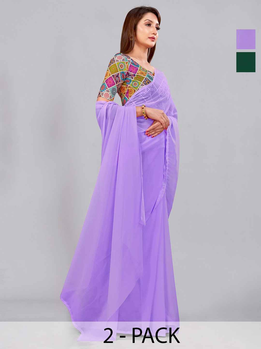 

CastilloFab Selection Of 2 Pure Georgette Designer Saree, Lavender