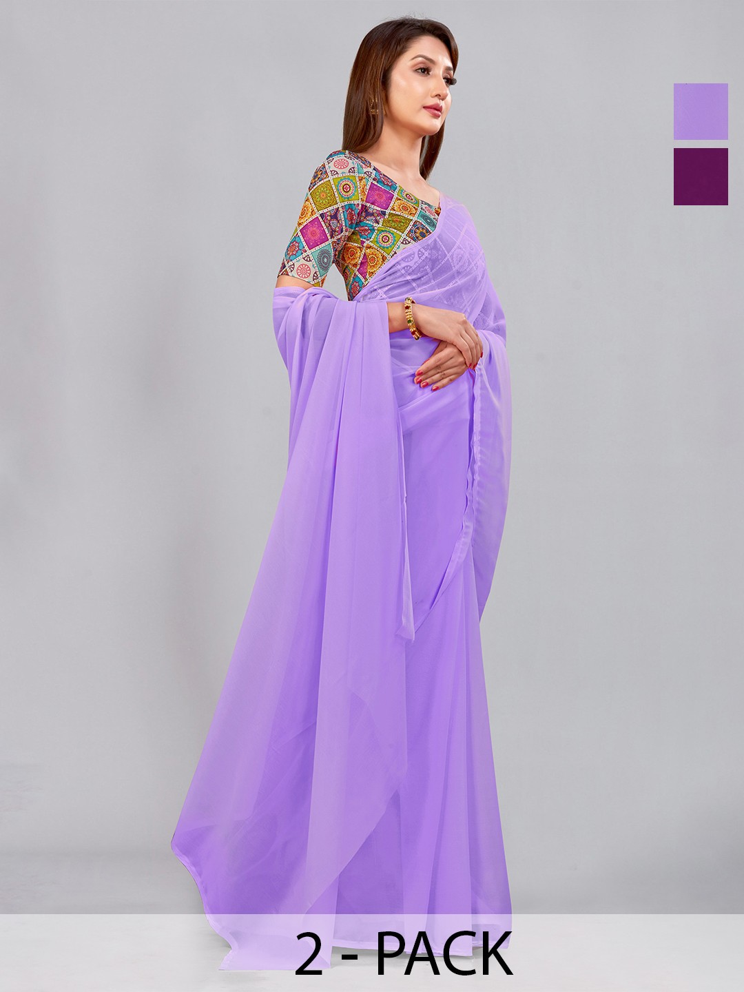 

CastilloFab Selection of 2 Pure Georgette Saree, Lavender