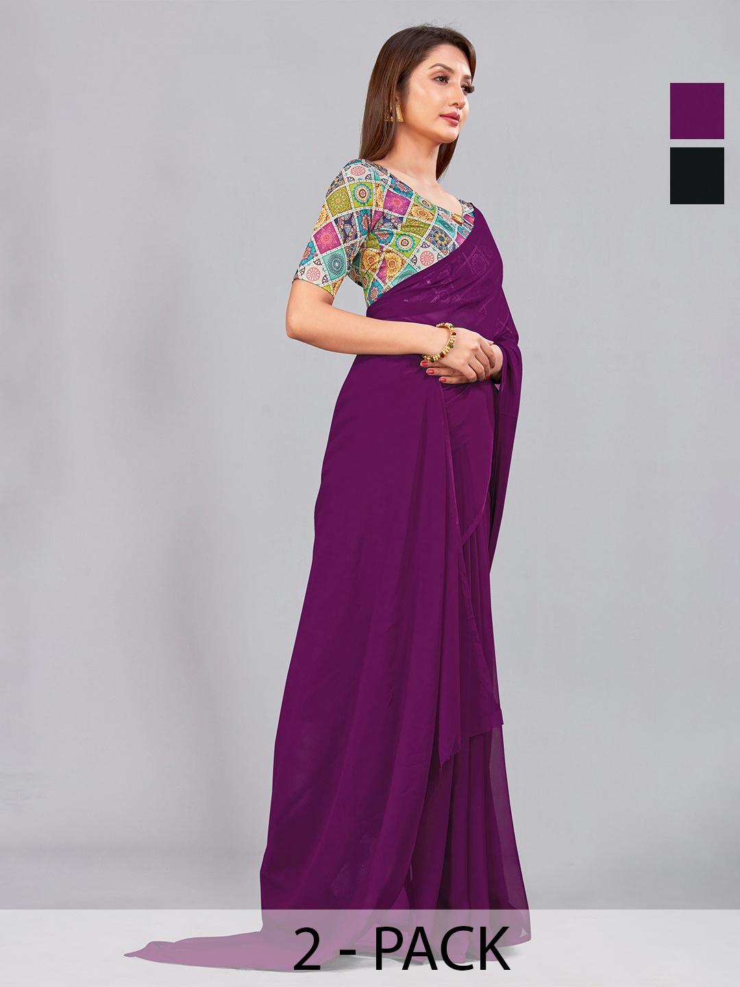 

CastilloFab Selection Of 2 Pure Georgette Saree, Burgundy
