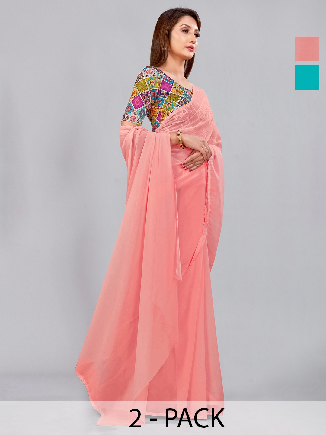 

CastilloFab Woven Design Pure Georgette Saree, Peach
