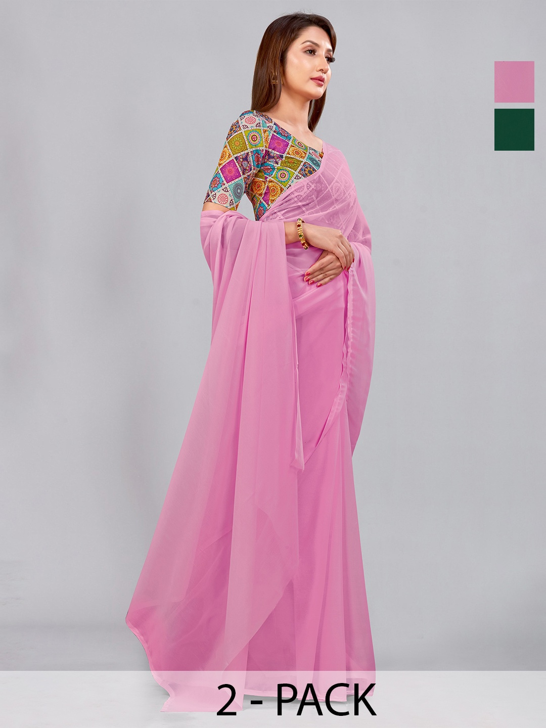 

CastilloFab Selection Of 2 Pure Georgette Saree, Pink