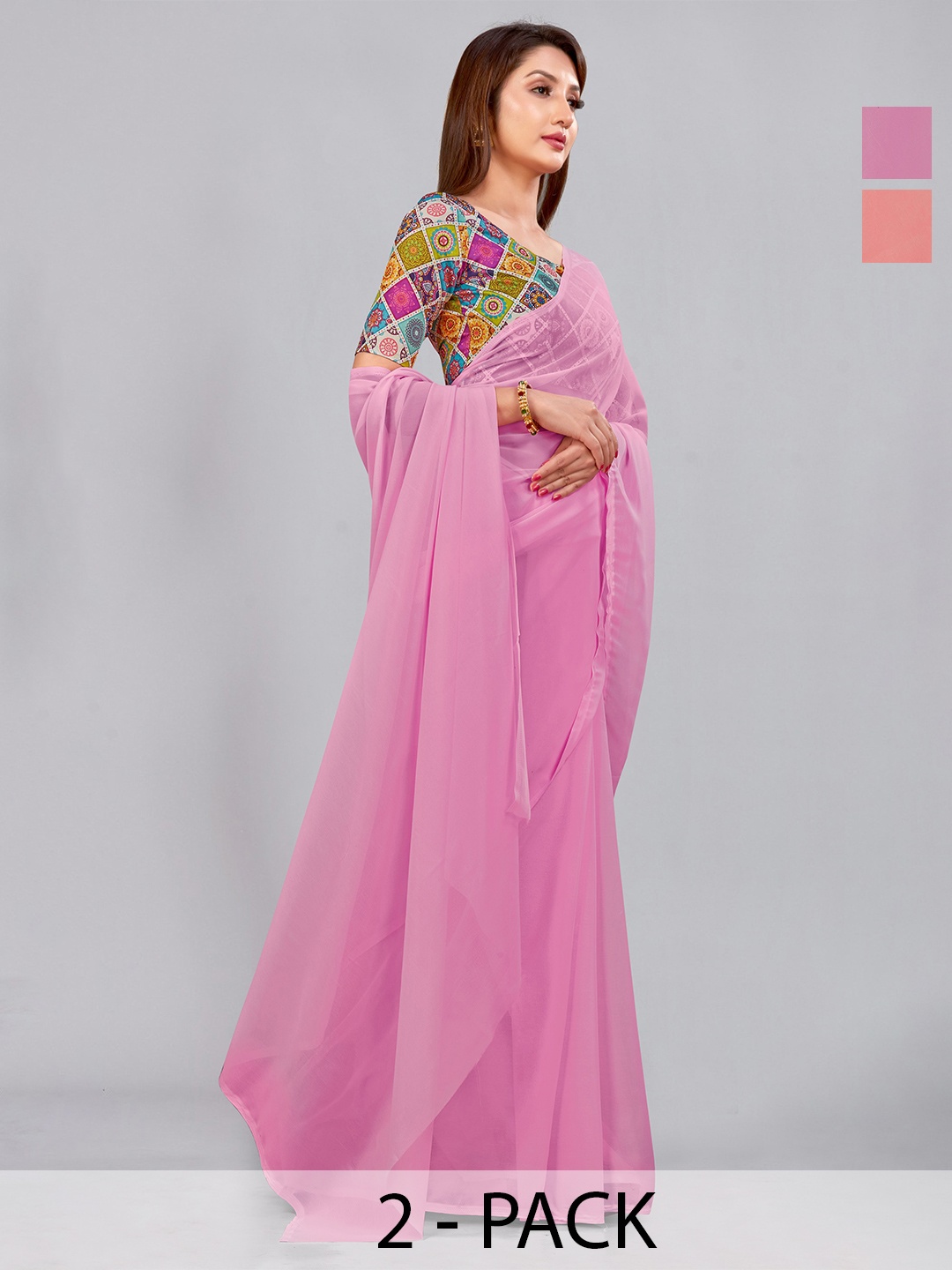 

CastilloFab Selection Of 2 Pure Georgette Saree, Pink