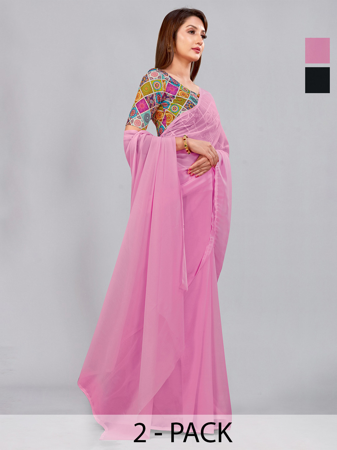 

CastilloFab Selection Of 2 Pure Georgette Saree, Pink