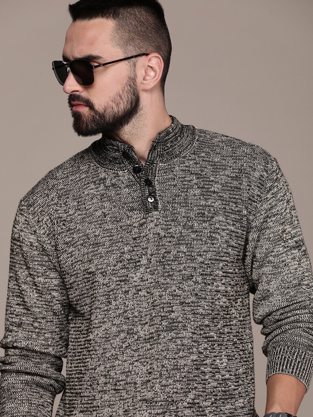 

Roadster Men Abstract Cotton Pullover Sweater, Black