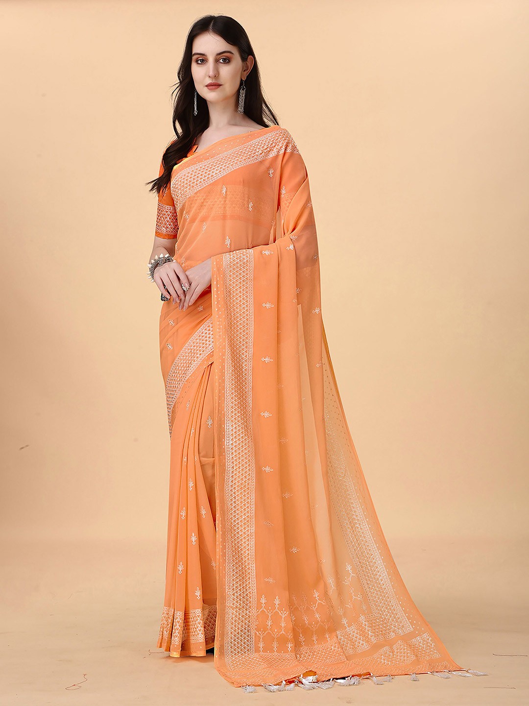 

KALINI Ethnic Motifs Woven Design Saree, Orange