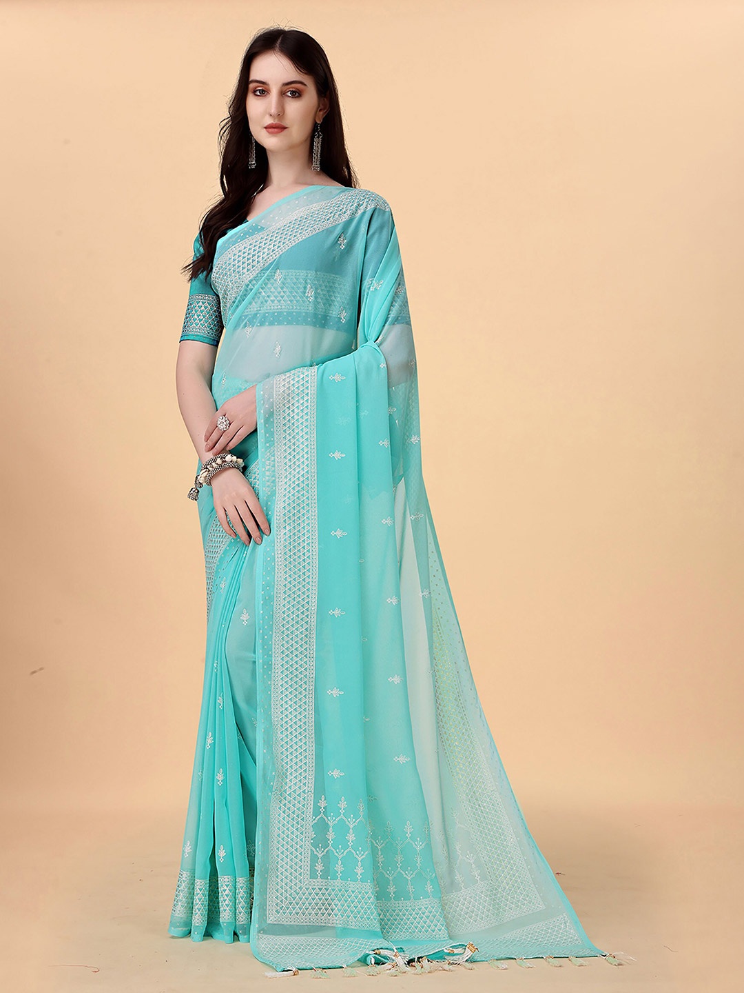 

KALINI Ethnic Motifs Woven Design Zari Kanjeevaram Saree, Blue