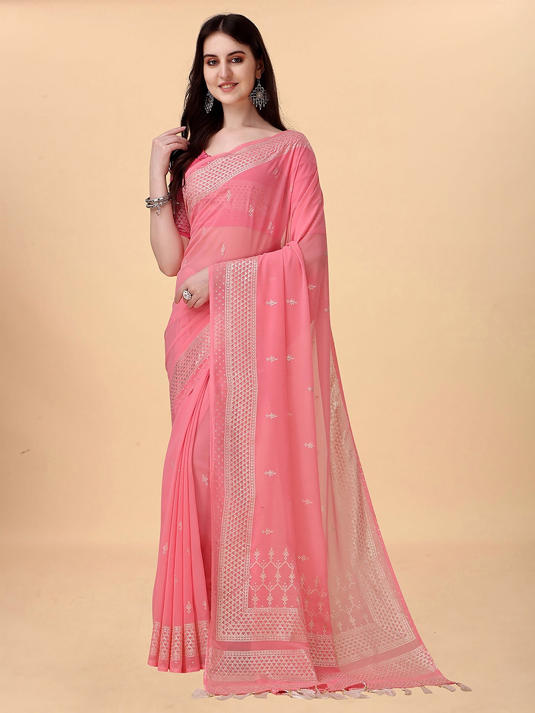 

KALINI Ethnic Motifs Woven Design Kanjeevaram Saree, Pink