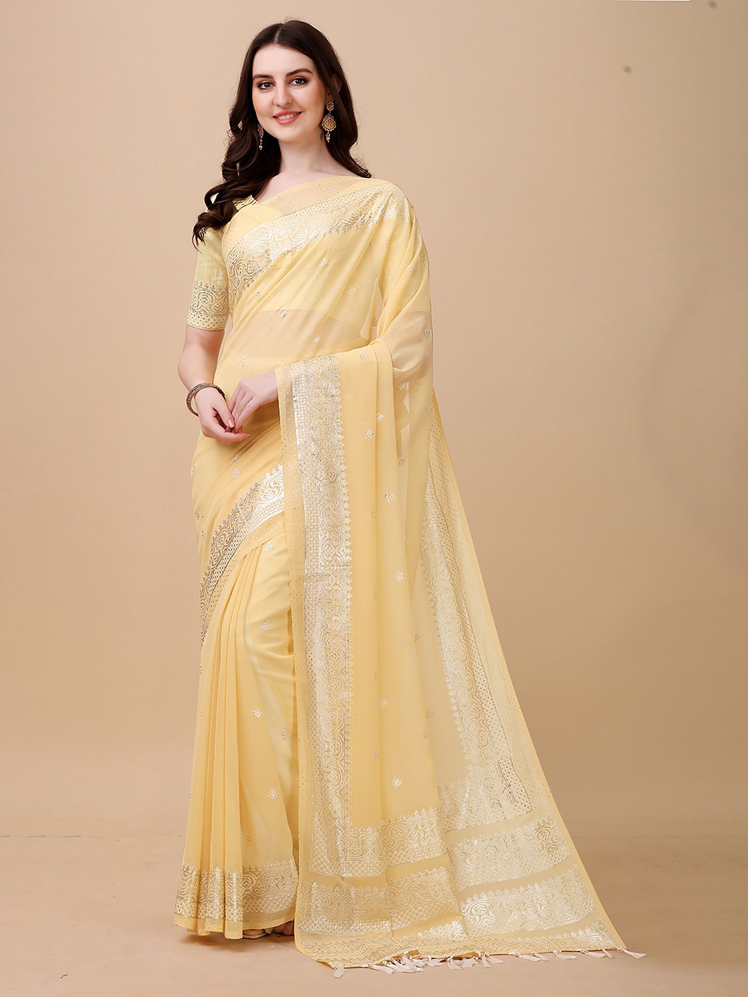 

KALINI Ethnic Motifs Woven Design Zari Saree, Yellow