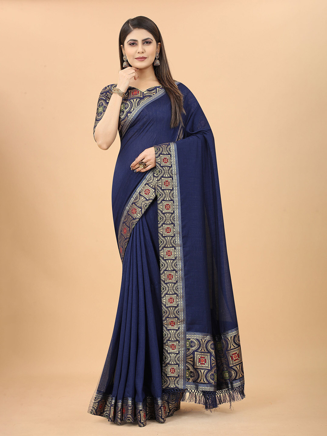 

KALINI Woven Design Border Saree, Blue