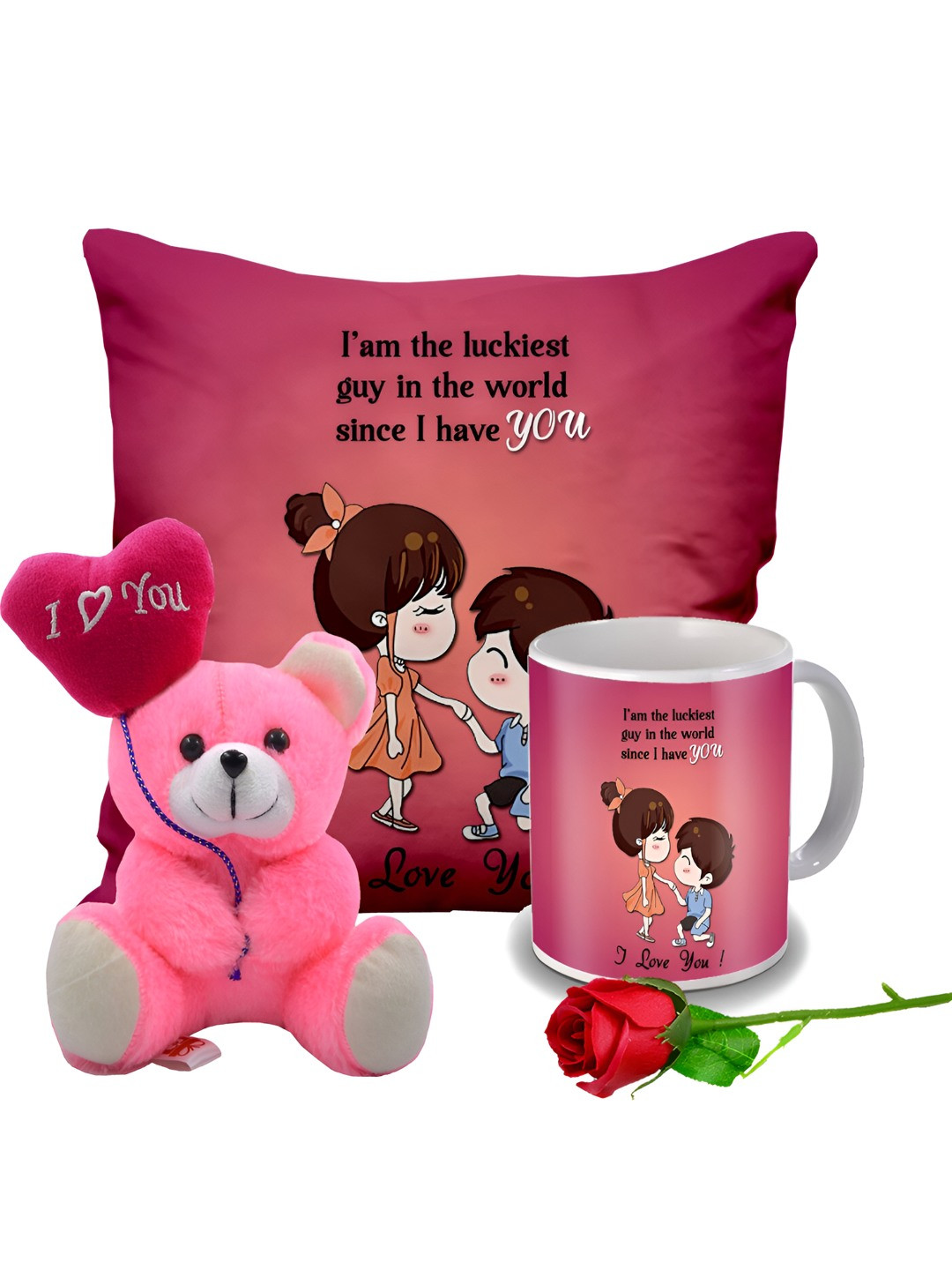 

ME & YOU Red & Pink 4 Pcs Cushion Mug Doll & Rose Valentine Gift Set