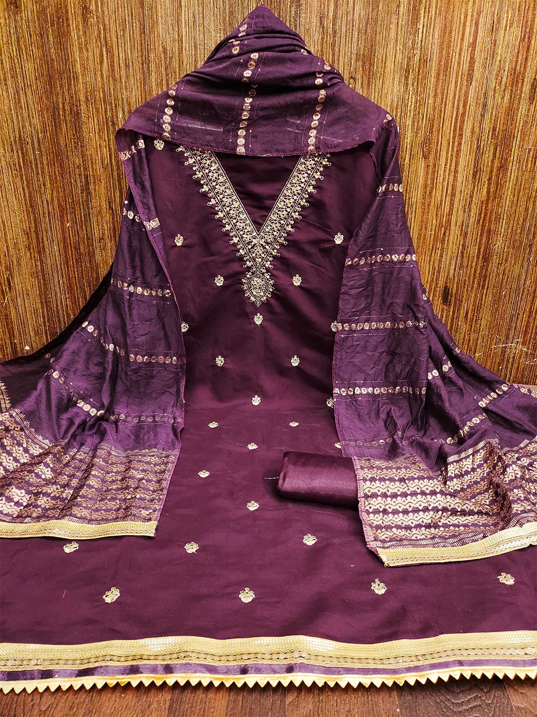 

Panzora Ethnic Motifs Embroidered Gotta Patti Unstitched Dress Material, Purple