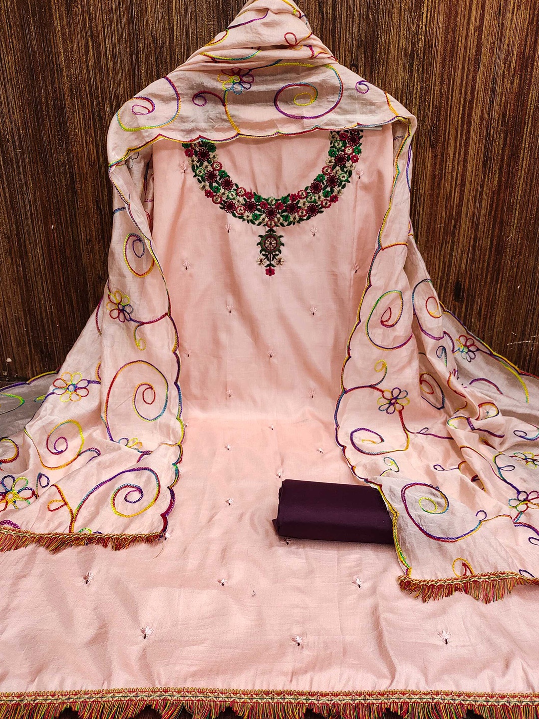 

Panzora Floral Embroidered Unstitched Dress Material, Peach