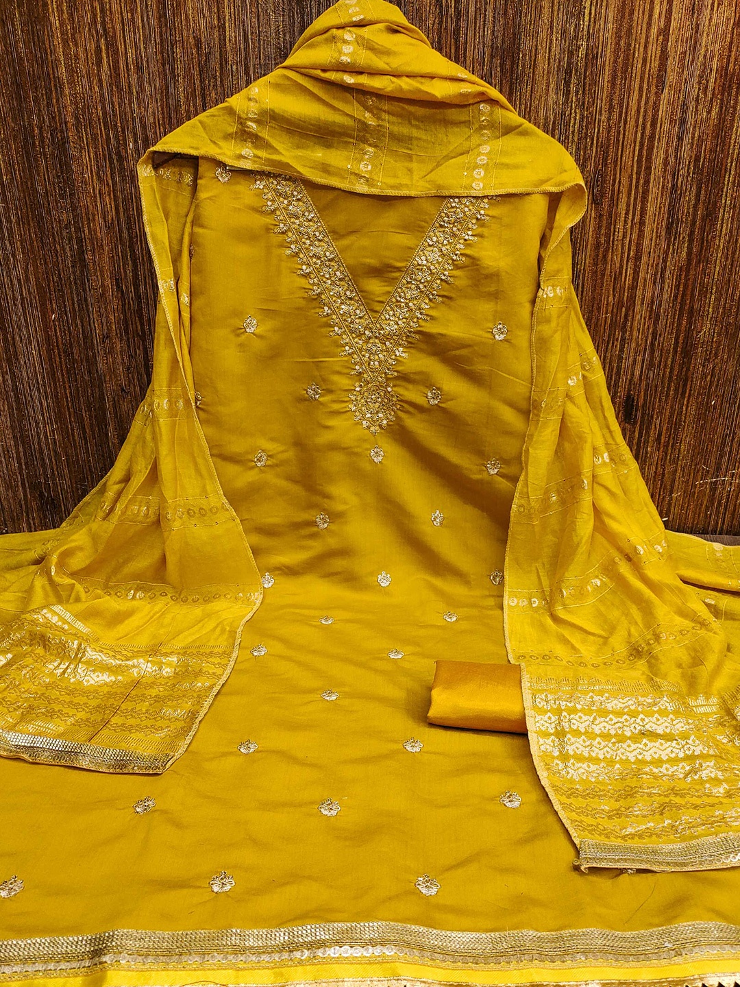 

Panzora Embroidered Unstitched Dress Material, Mustard