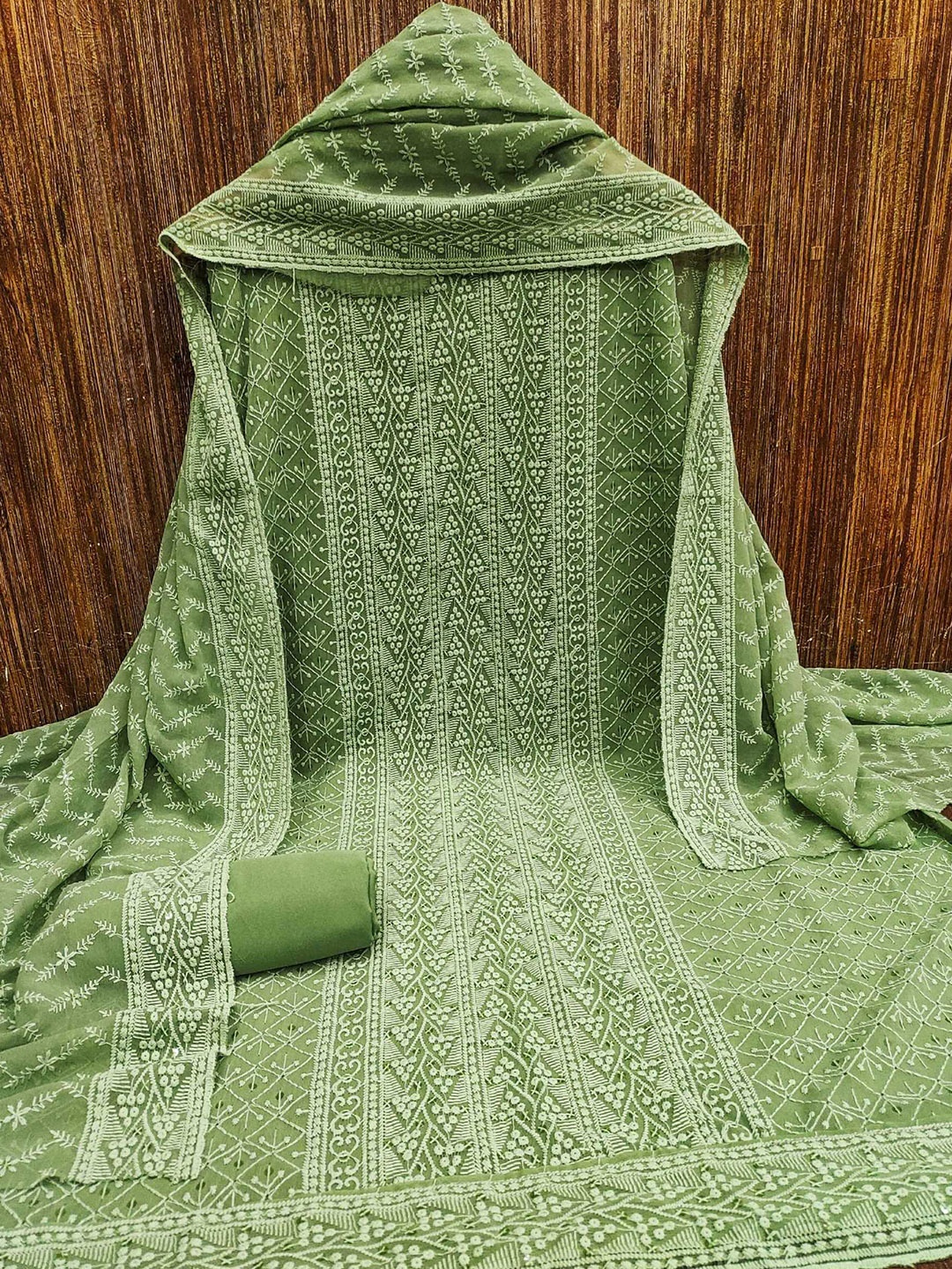 

Panzora Embroidered Unstitched Dress Material, Green