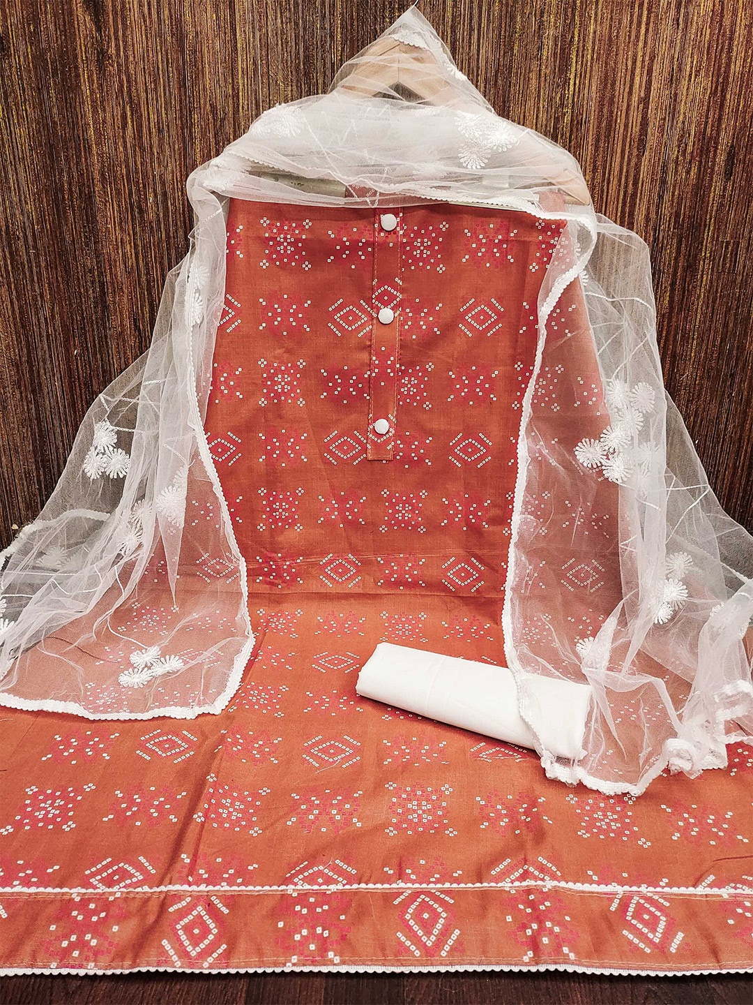 

Panzora Bandhani Printed Unstitched Dress Material, Orange