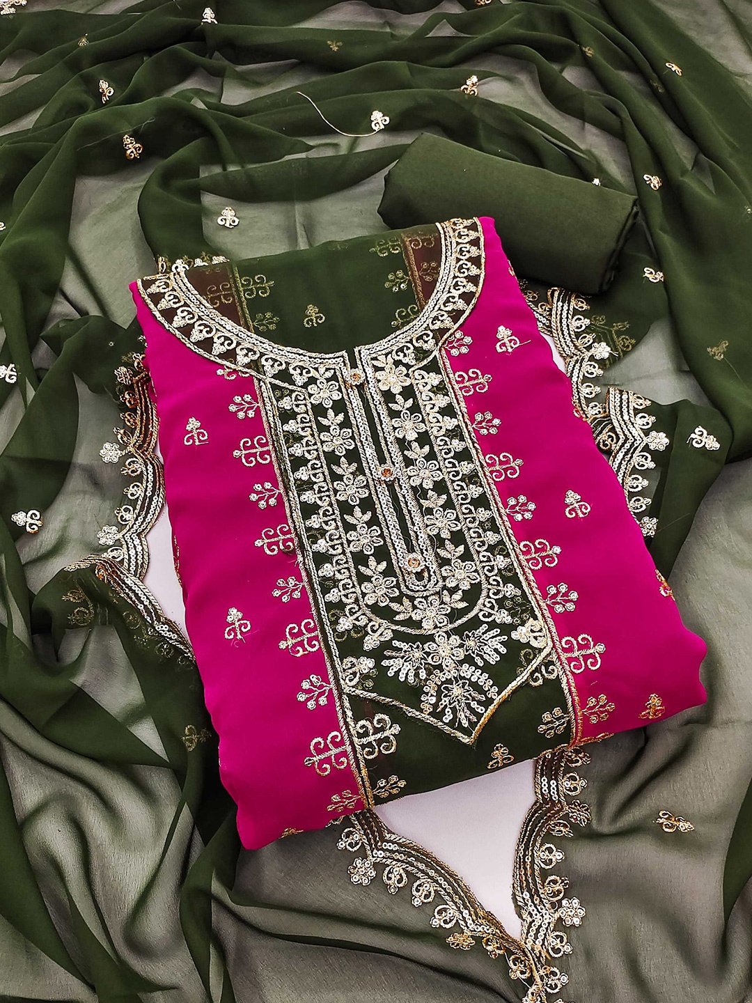 

Panzora Ethnic Mpotifs Embroidered Unstitched Dress Material, Pink