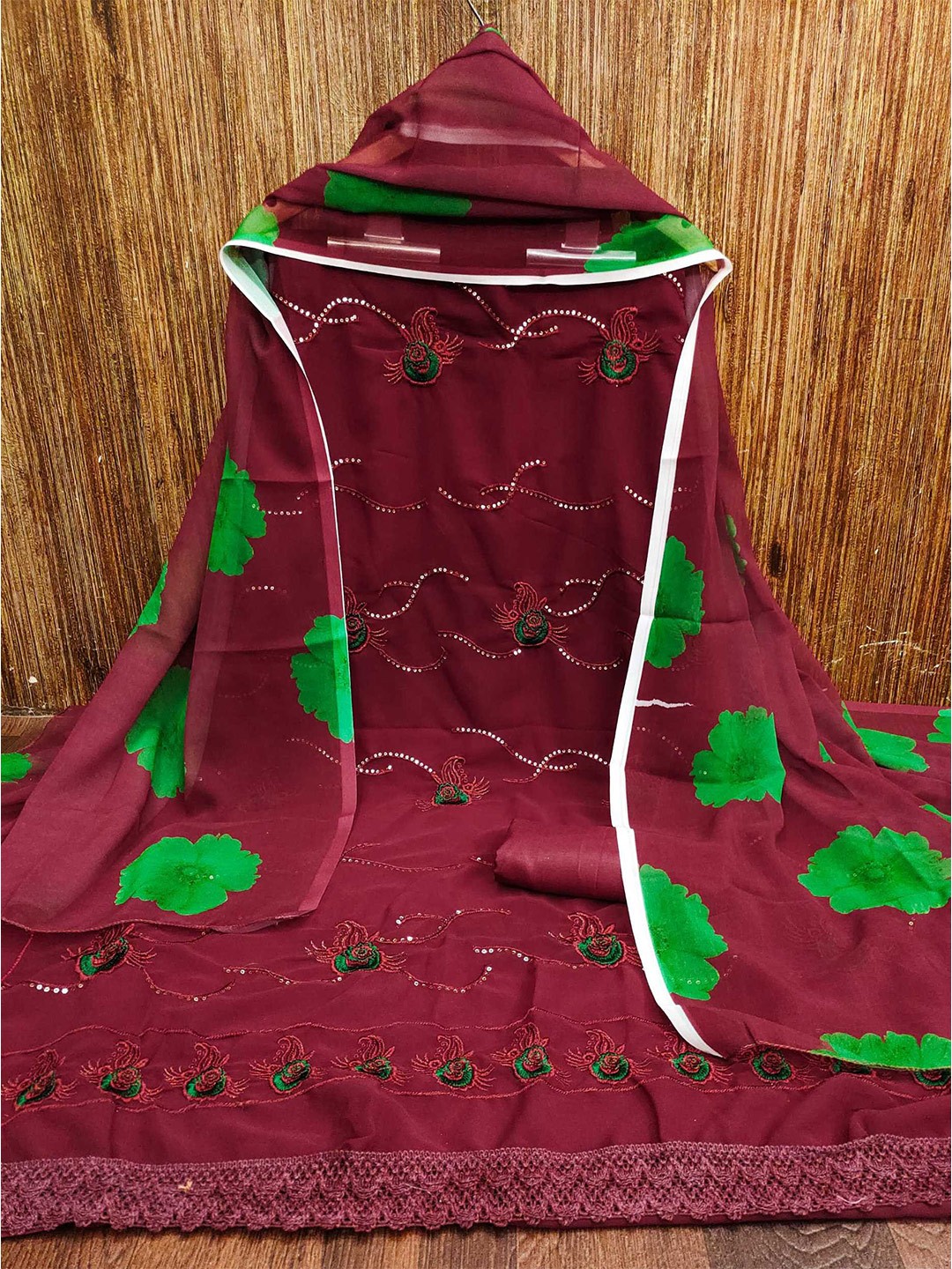 

Panzora Embroidered Unstitched Dress Material, Maroon