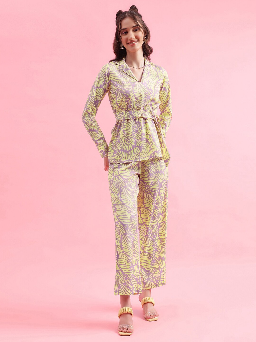 

Selvia Tropical Printed Top with Trouser, Yellow