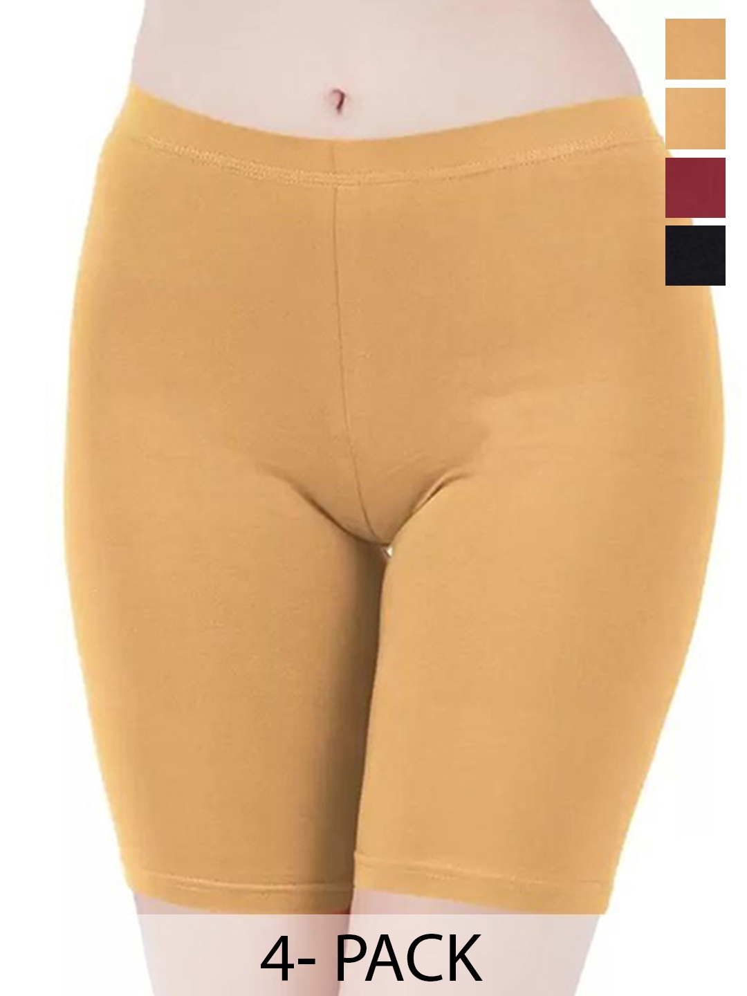 

arLa APPAREL Pack Of 4 Underskirt Cycling Shorts, Beige