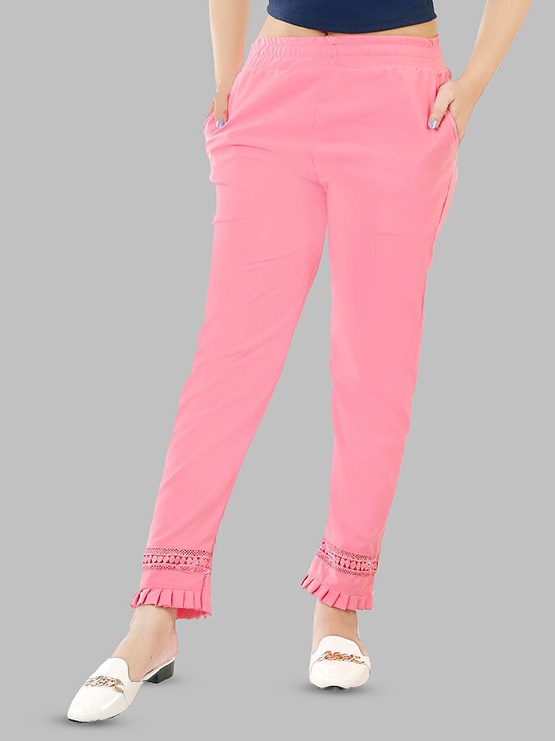

BAESD Women Pencil Slim Fit Mid-Rise Lint Free Cigarette Trouser, Pink