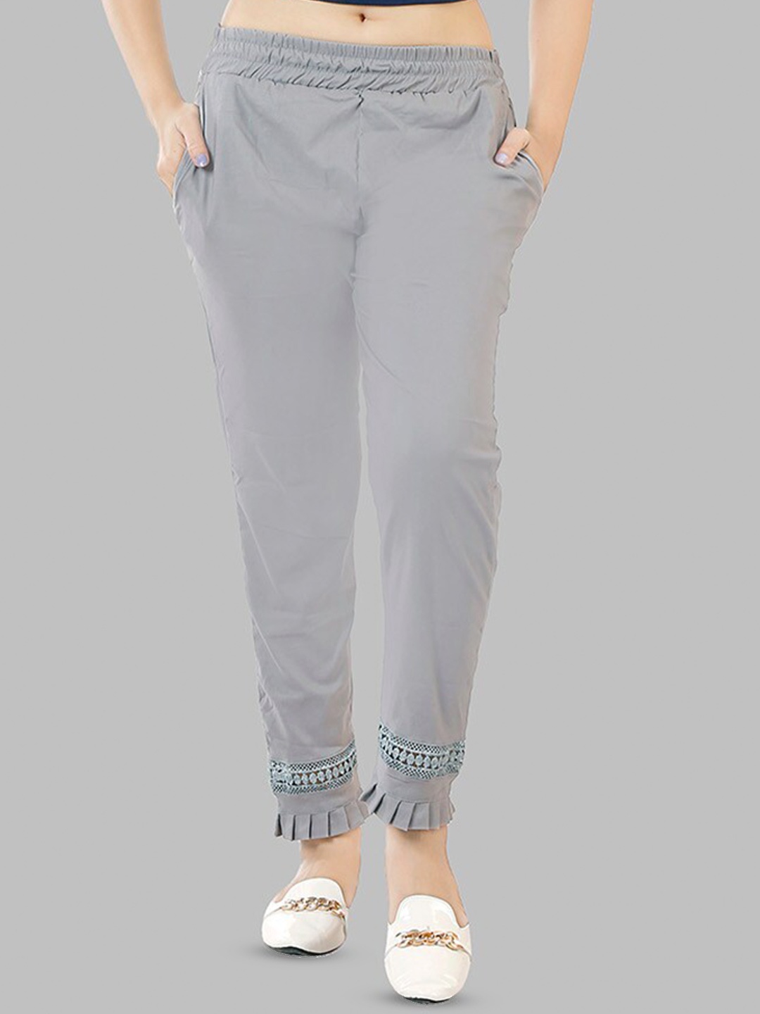 

BAESD Women Pencil Slim Fit Mid-Rise Lint Free Cigarette Trouser, Grey