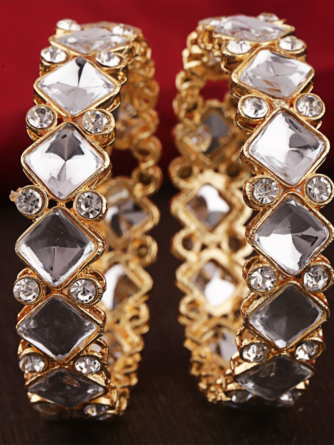 

Shining Diva Set Of 2 Gold Plated Crystals Studded Bangle