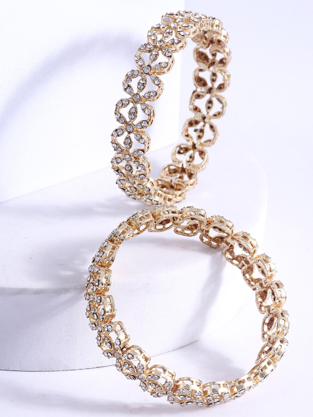 

Shining Diva Set Of 2 Gold Plated Crystals Studded Bangle