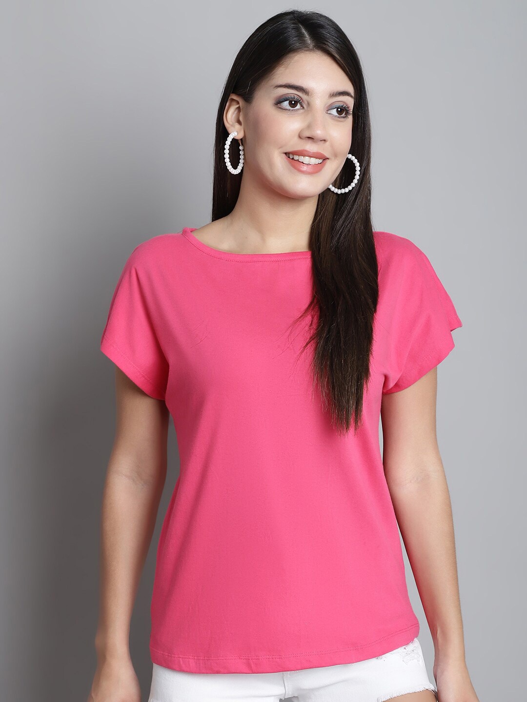 

Dressitude Short Sleeves Boat Neck Cotton T-shirt, Pink