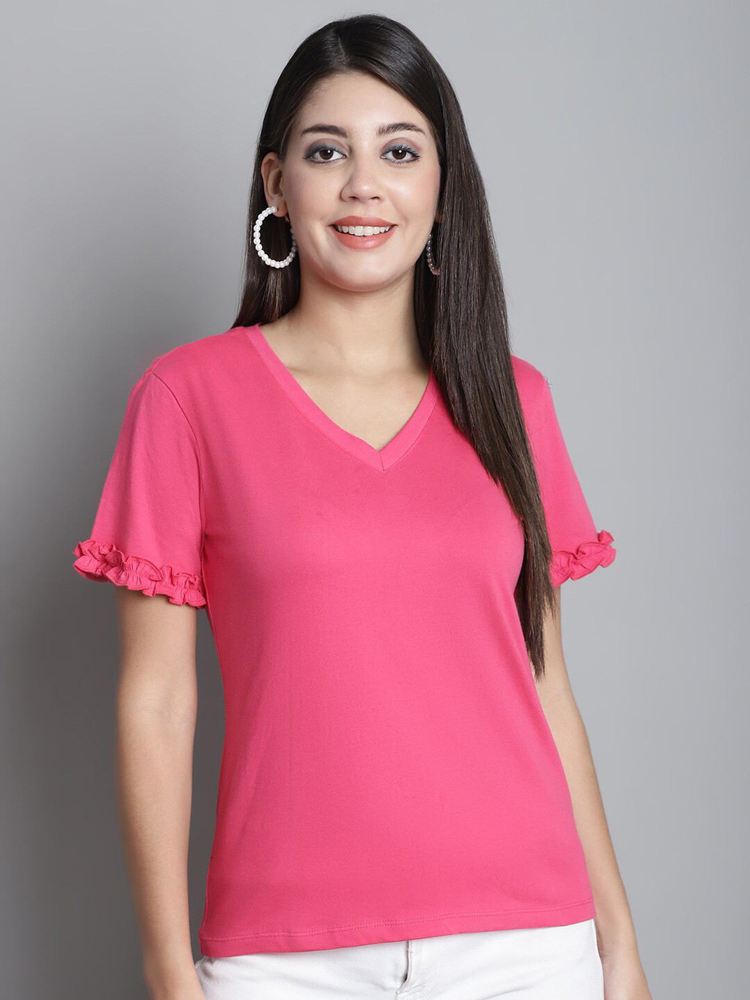 

Dressitude V-Neck Short Sleeves Cotton T-shirt, Pink