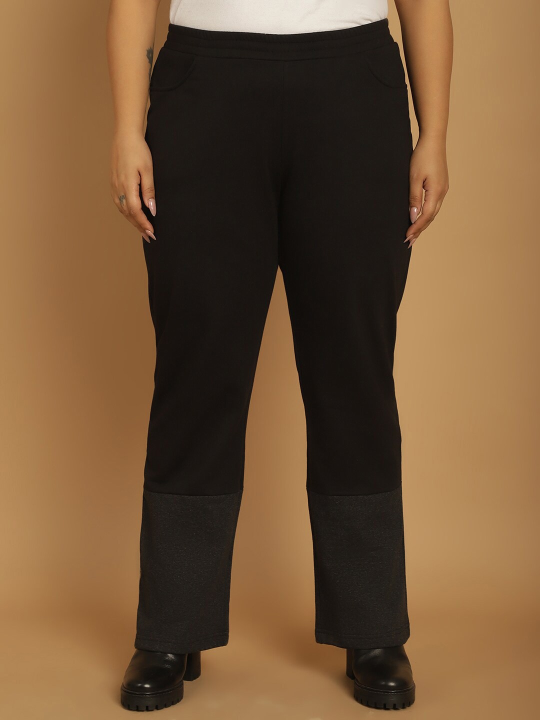 

theRebelinme Plus Size Women Relaxed Straight Fit High-Rise Easy Wash Parallel Trousers, Black