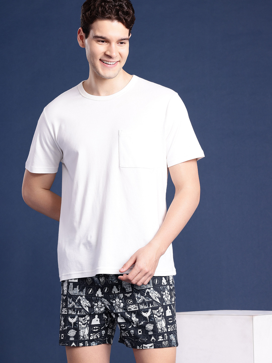 

Mast & Harbour Men Printed Pure Cotton Boxers, Navy blue