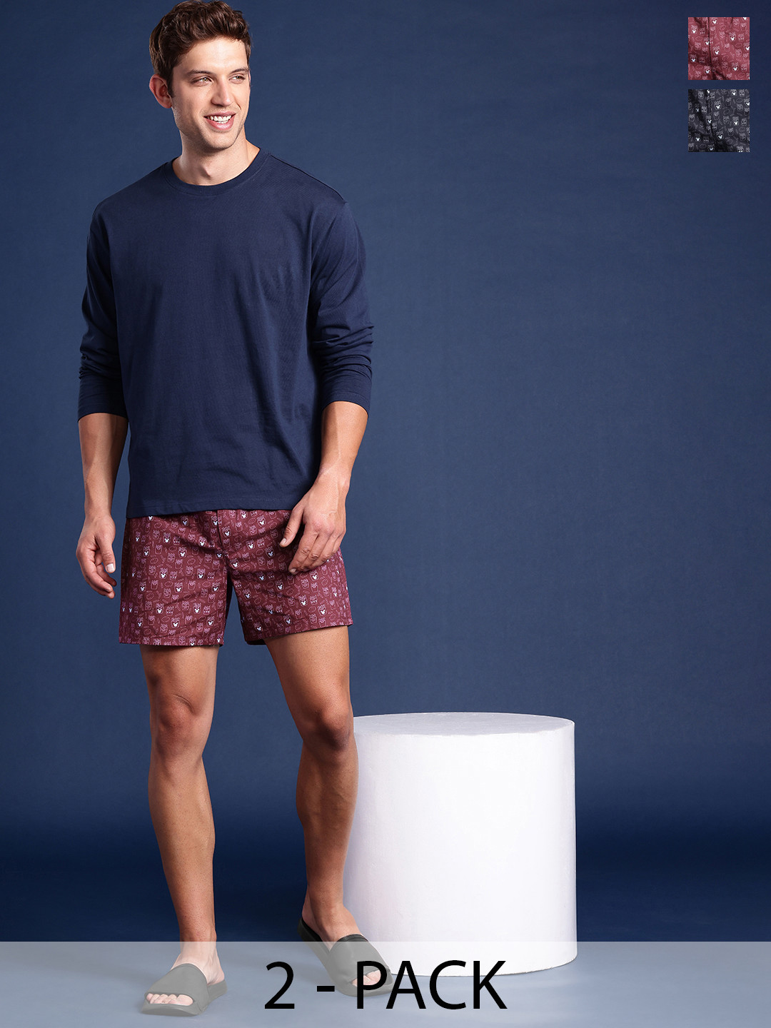 

Mast & Harbour Men Pack of 2 Printed Assorted Pure Cotton Boxers M&H-KEN-MBOX- PRINT-02SC, Maroon