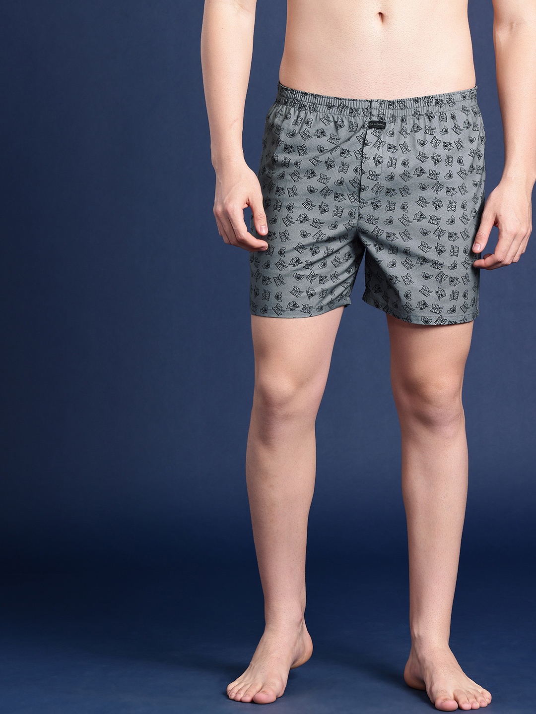 

Mast & Harbour Men Printed Pure Cotton Boxers, Grey