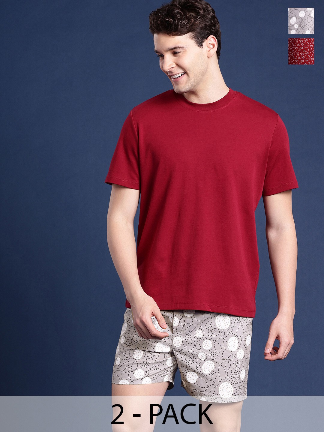 

Mast & Harbour Men Pack of 2 Printed Assorted Pure Cotton Boxers M&H-KEN-MBOX- PRINT-02PV, Red