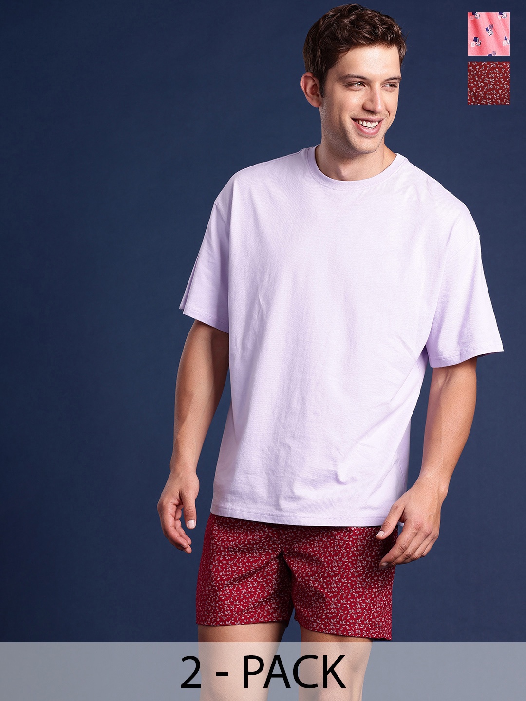 

Mast & Harbour Men Pack of 2 Printed Pure Cotton Boxers, Red