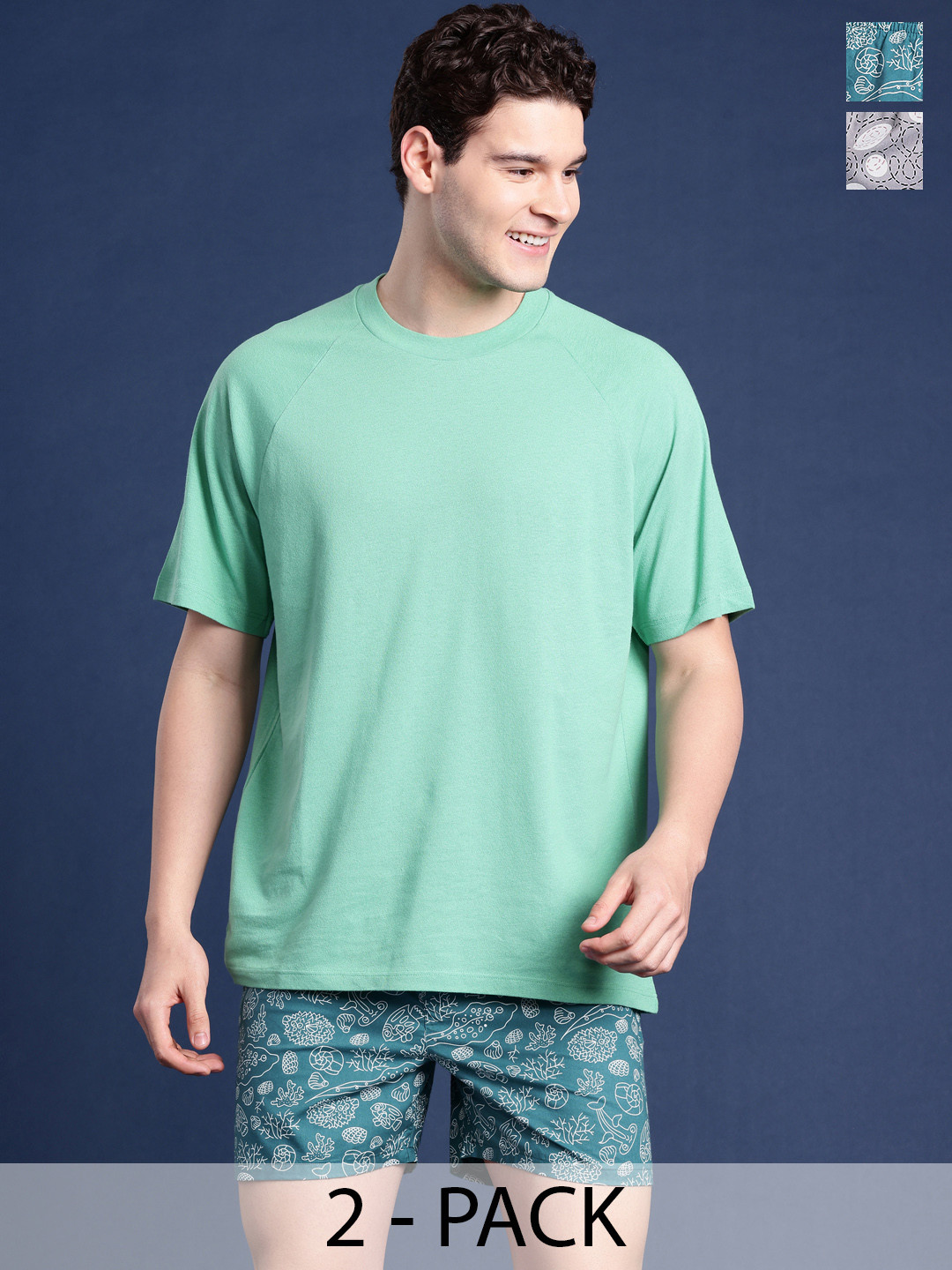 

Mast & Harbour Men Pack of 2 Printed Pure Cotton Boxers, Green
