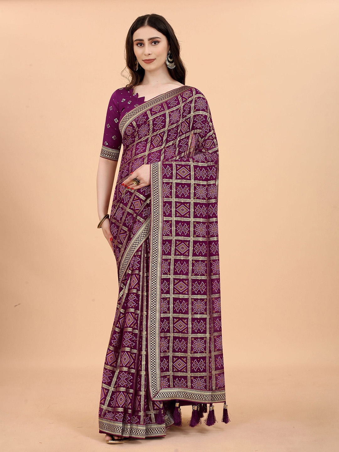 

KALINI Ethnic Motifs Printed Saree, Purple