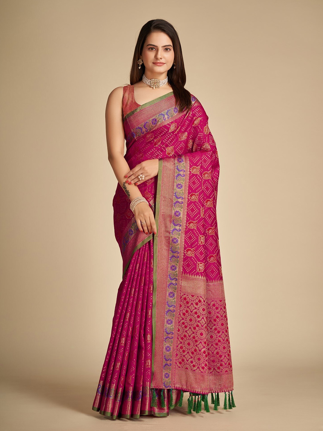 

LeeliPeeri Designer Ethnic Motifs Woven Design Zari Saree, Pink