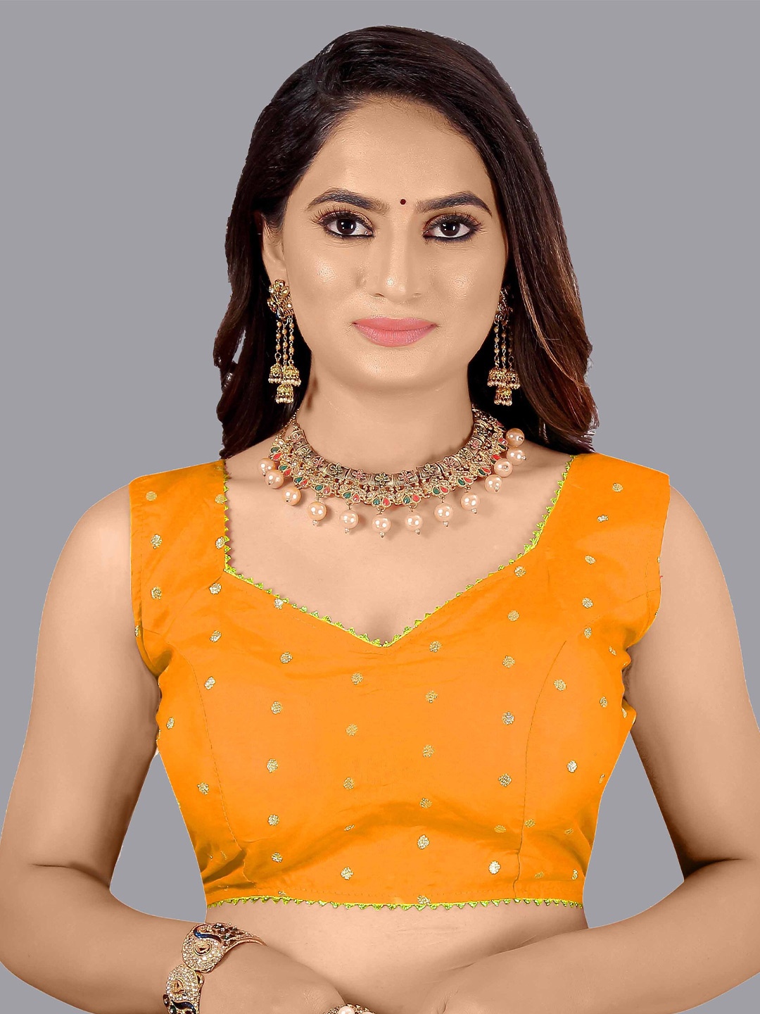 

Hinaya Embroidered Jacquard Saree Blouse, Orange