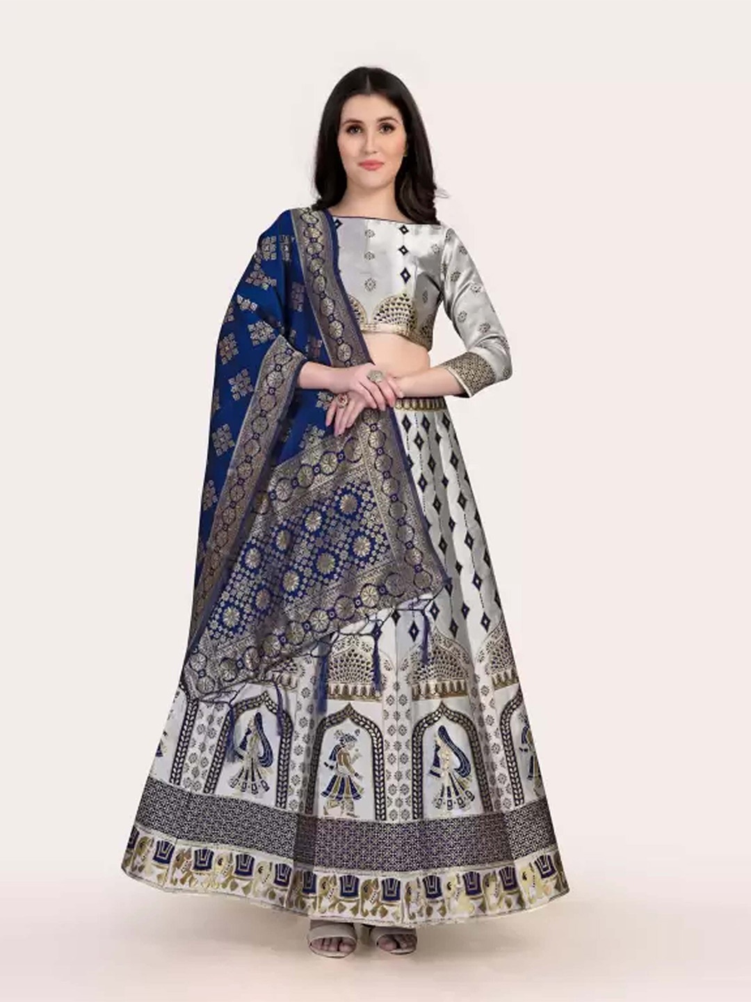 

DIVASTRI Woven Design Silk Semi-Stitched Lehenga & Unstitched Blouse With Dupatta, Grey