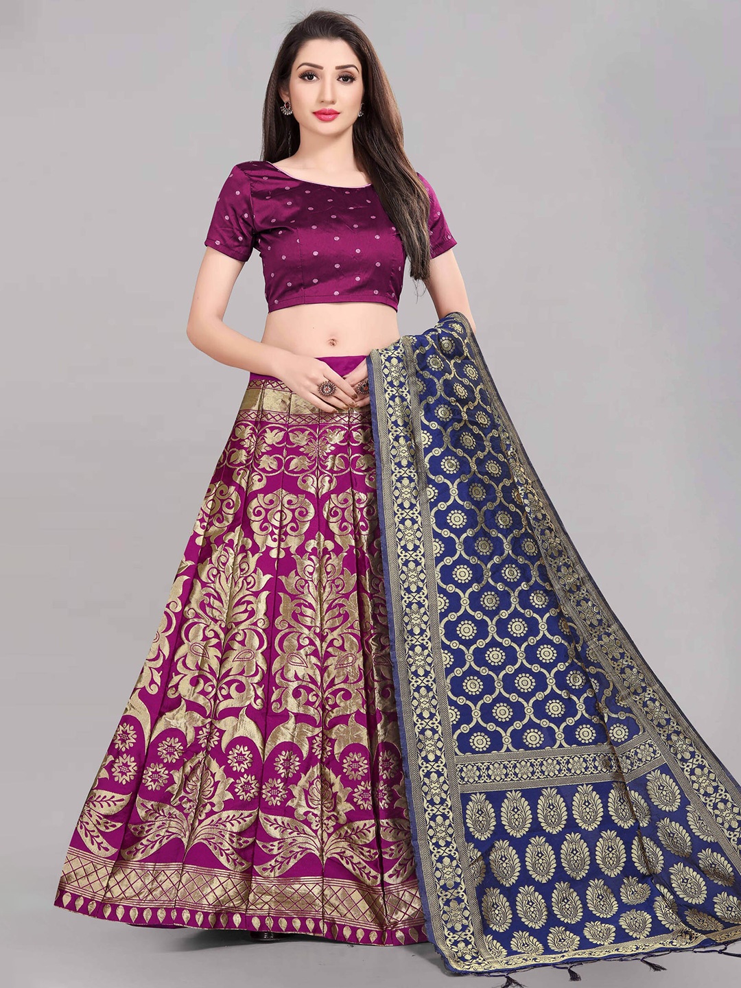 

DIVASTRI Woven Design Silk Semi-Stitched Lehenga & Unstitched Blouse With Dupatta, Purple