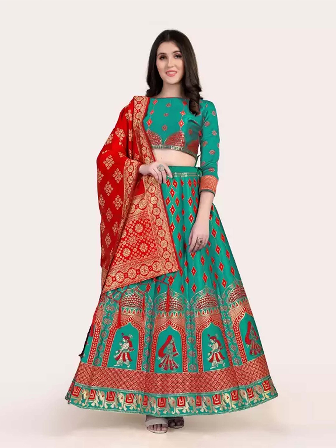 

DIVASTRI Woven Design Silk Semi-Stitched Lehenga & Unstitched Blouse With Dupatta, Green