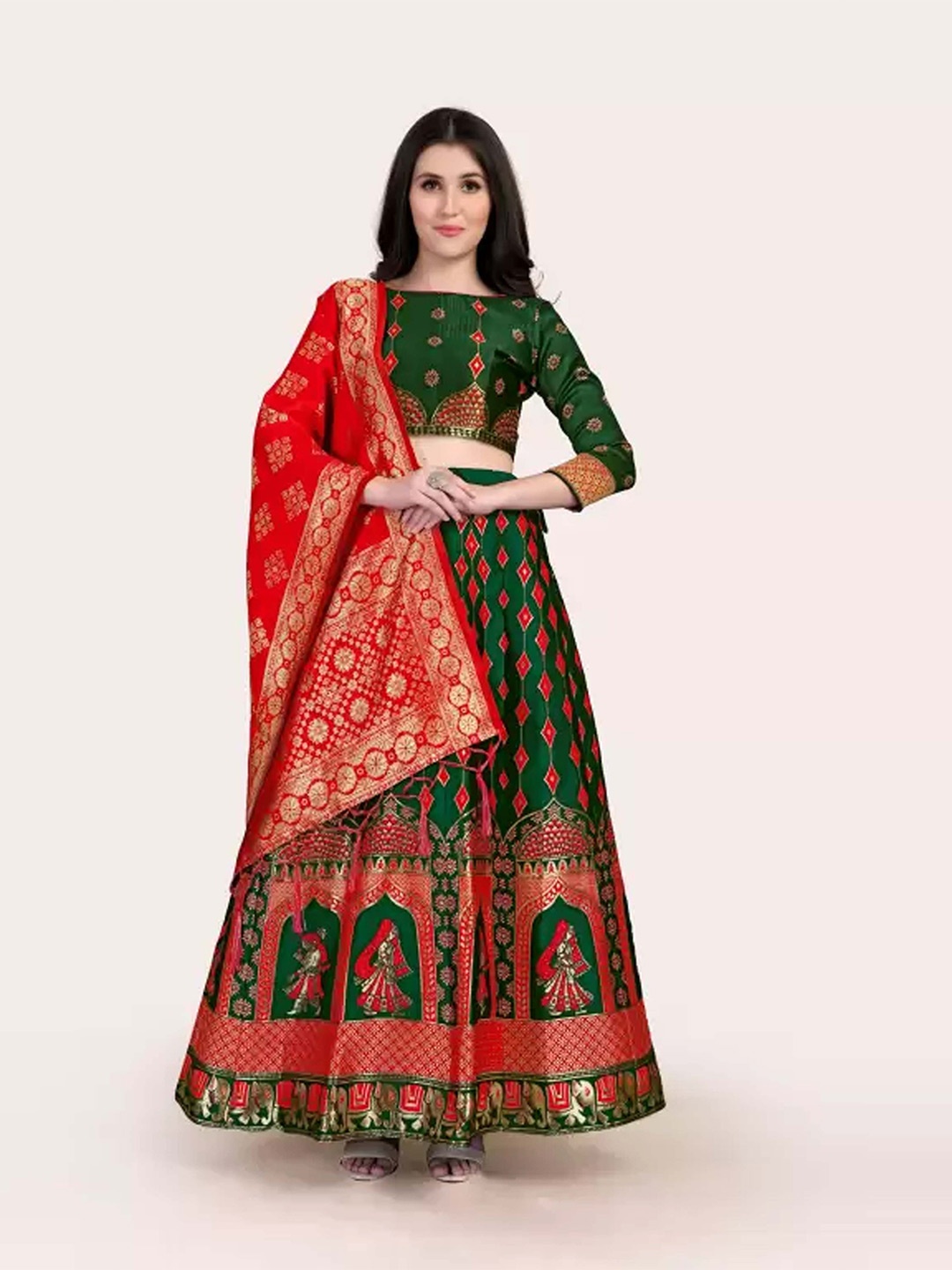 

DIVASTRI Woven Design Silk Semi-Stitched Lehenga & Unstitched Blouse With Dupatta, Green