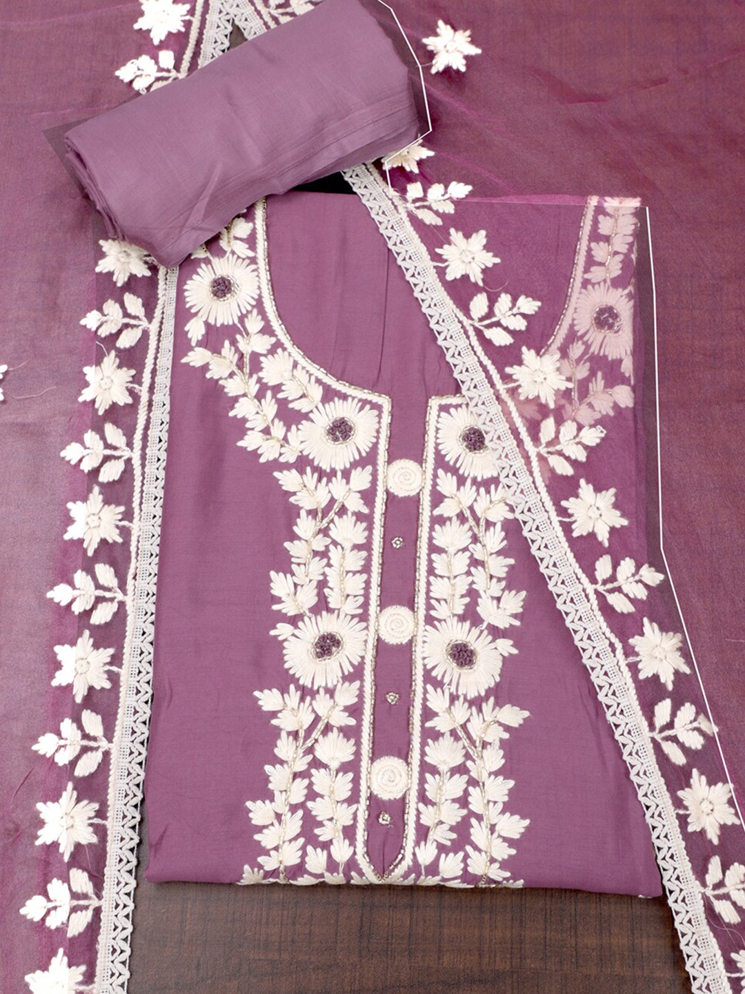 

SALWAR STUDIO Embroidered Pure Silk Unstitched Dress Material, Purple