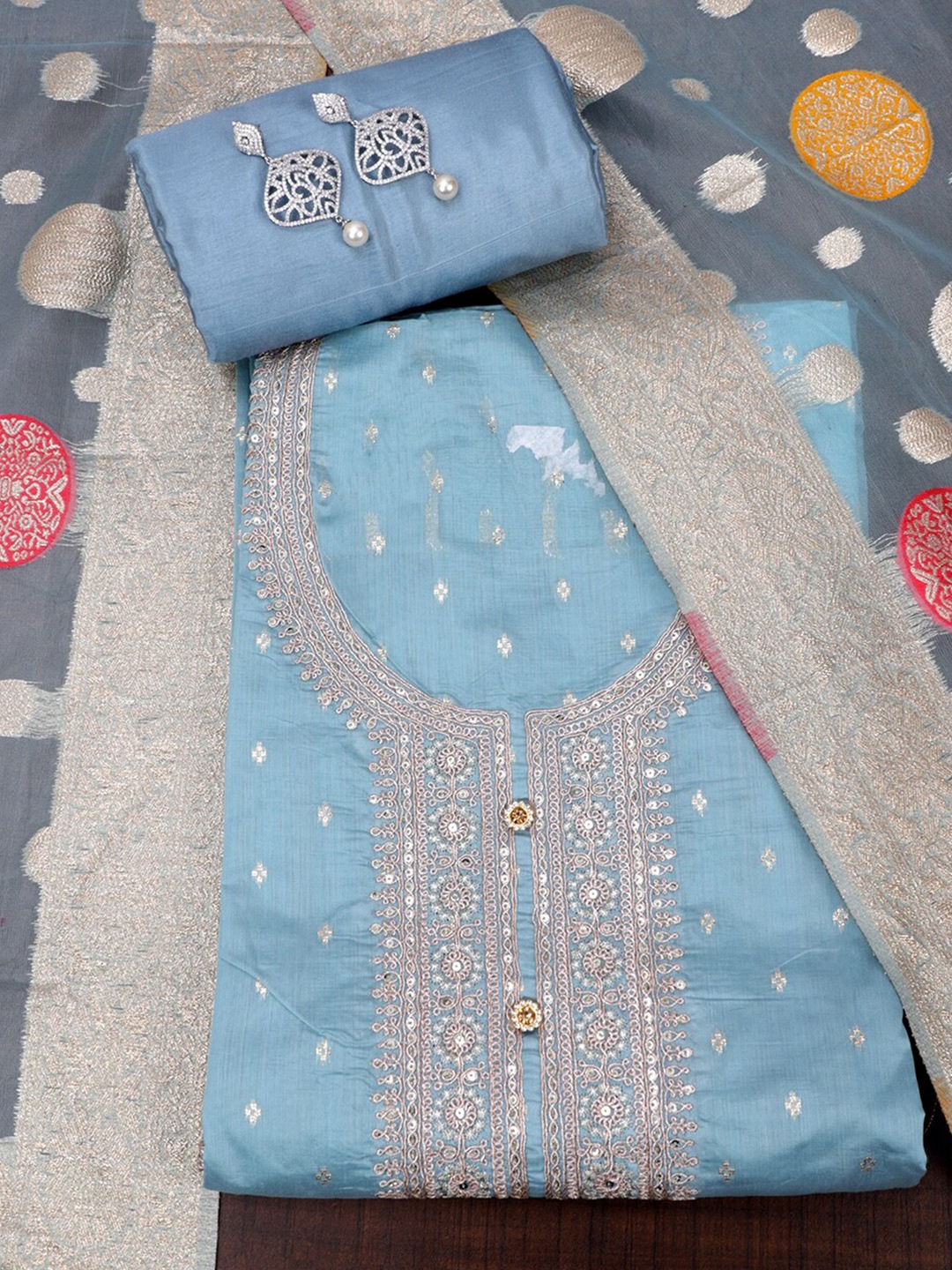 

SALWAR STUDIO Embroidered Unstitched Dress Material, Blue