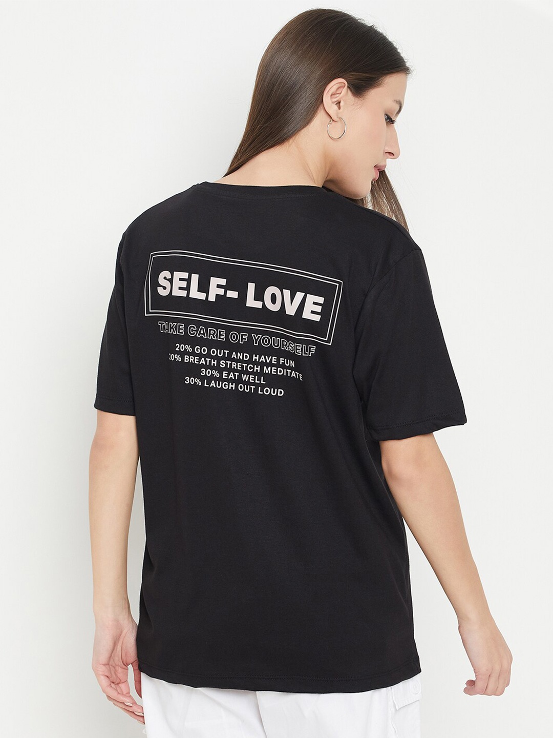 

Mast & Harbour Black Typography Printed Round Neck Cotton Oversized T-shirt