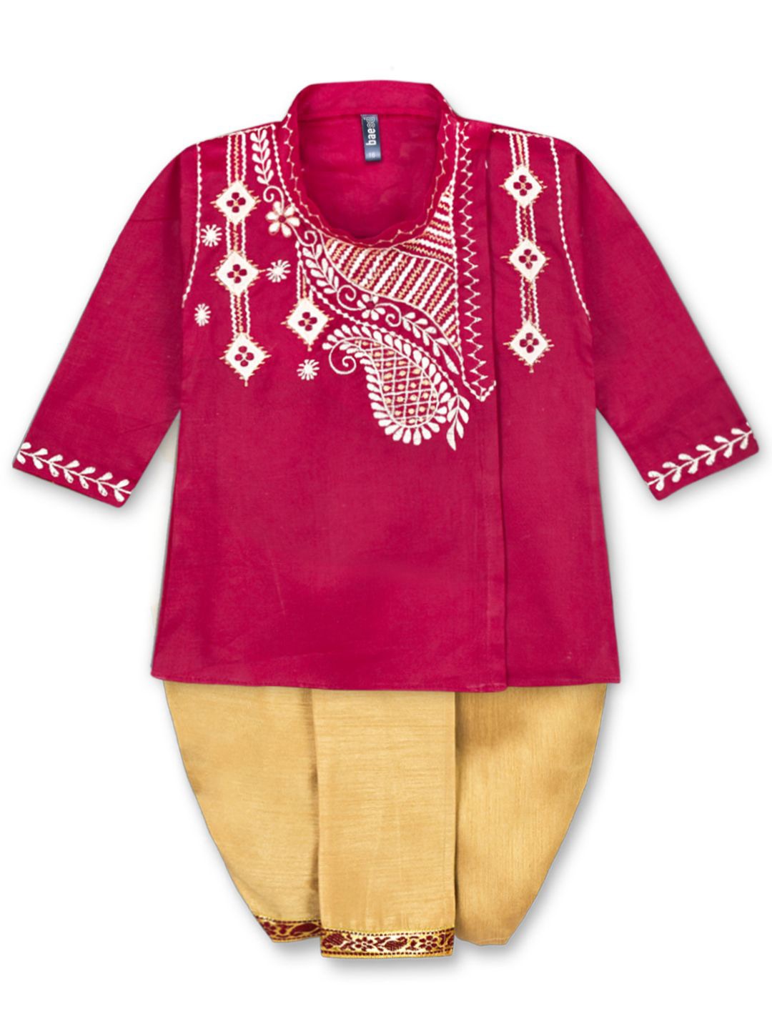 

BAESD Boys Ethnic Motifs Embroidered Pure Cotton Straight Kurta With Dhoti Pants, Maroon