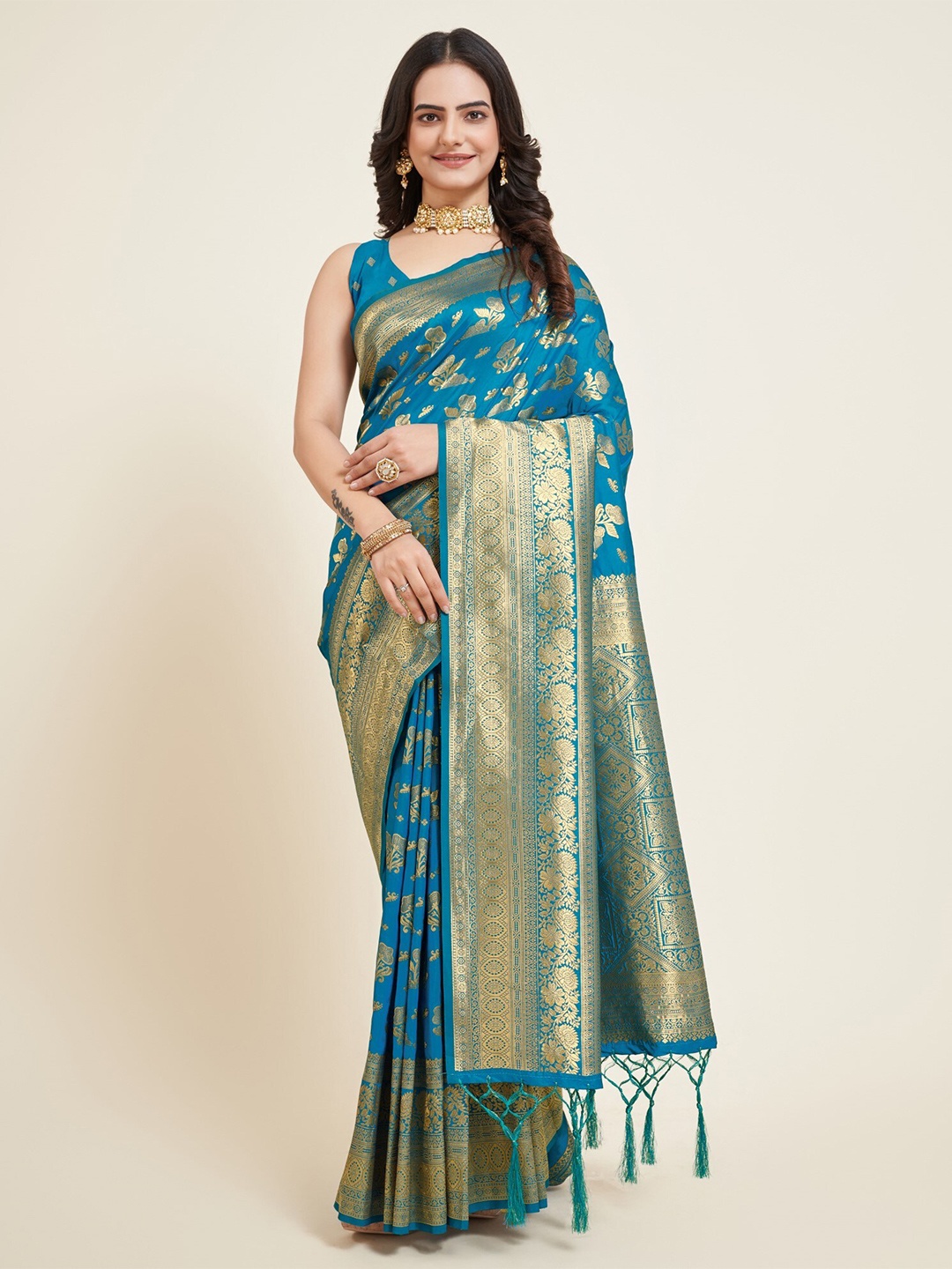 

LeeliPeeri Designer Floral Woven Design Zari Banarasi Saree, Blue